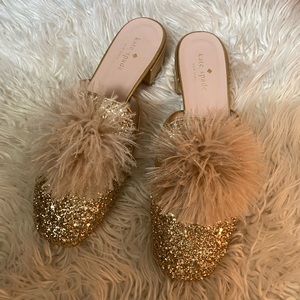 Kate Spade Glitter and Feathered Mules
